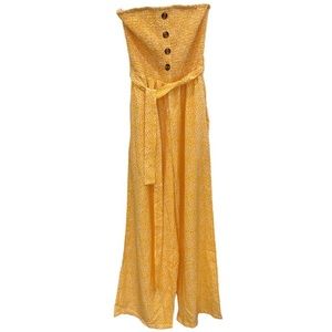 Tube top jumpsuit yellow pockets belted